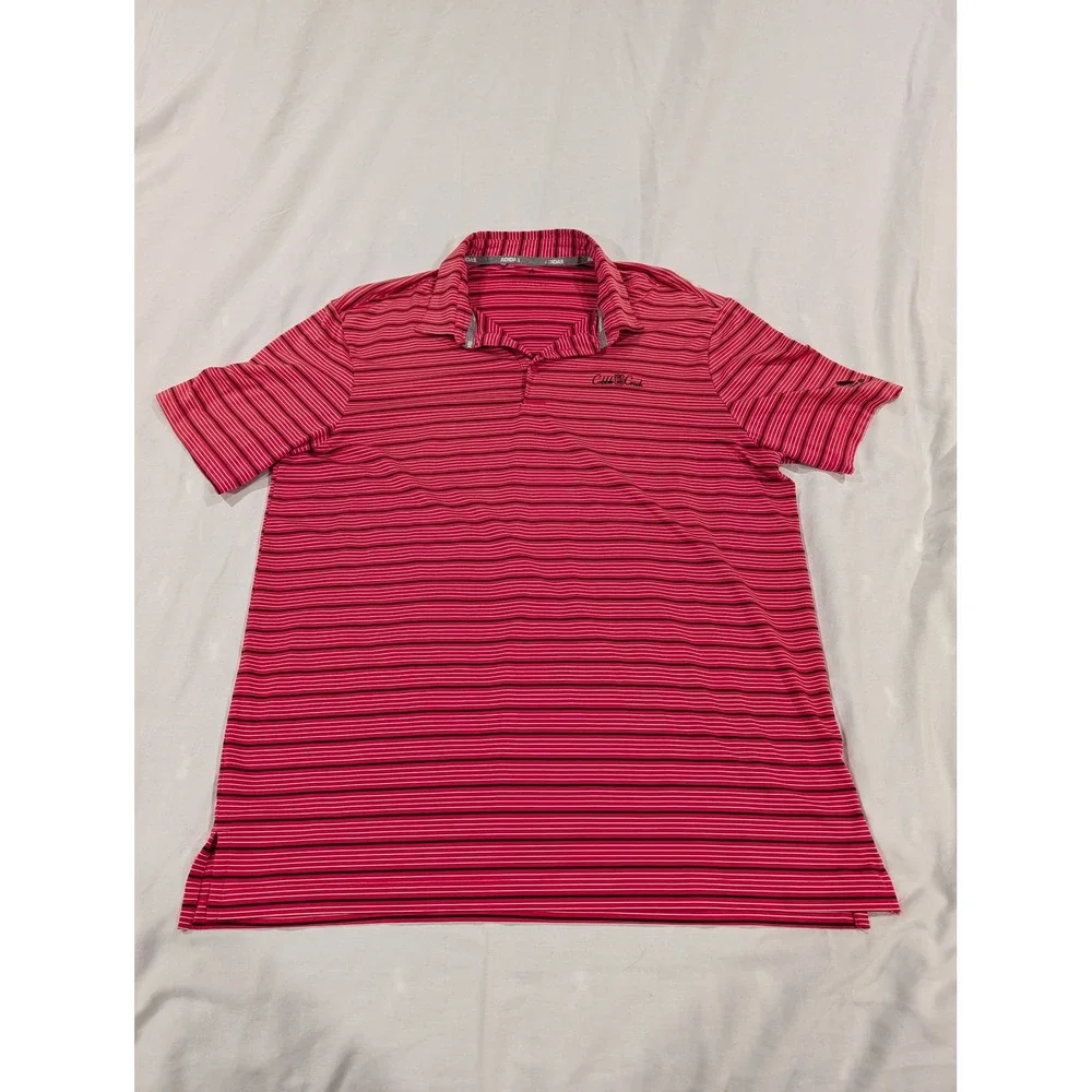 Adidas Mens Large Red Black Striped Golf‎ Polo Shirt Cobble Creek Short Sleeve